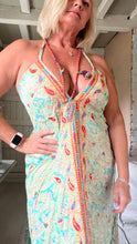 Load image into Gallery viewer, Feathers of Italy boho Capri backless sundress in green