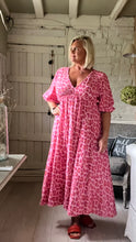 Load image into Gallery viewer, Sicily long sleeved v neck cheesecloth maxi sundress in pink leopard print