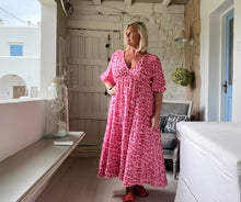 Load image into Gallery viewer, Sicily long sleeved v neck cheesecloth maxi sundress in pink leopard print