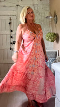 Load image into Gallery viewer, Italian Capri backless sundress in pink feathers of italy
