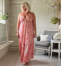 Load image into Gallery viewer, Italian Capri backless sundress in pink feathers of italy