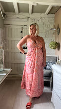 Load image into Gallery viewer, Italian Capri backless sundress in pink feathers of italy
