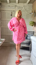 Load image into Gallery viewer, Sicily long sleeved v neck cheesecloth sundress short in pink leopard print