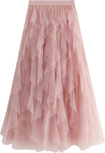 Load image into Gallery viewer, Florence Italian Midi Tulle Skirt A-line Elastic High Waist Irregular Layered Tiered Mesh Ballet One Size Skirt in pink.