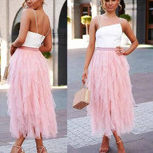 Load image into Gallery viewer, Florence Italian Midi Tulle Skirt A-line Elastic High Waist Irregular Layered Tiered Mesh Ballet Prom Wedding Party One Size Skirt