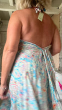 Load image into Gallery viewer, Italian boho Capri backless sundress in blue feathers of Italy