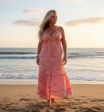 Load image into Gallery viewer, Italian Capri backless sundress in pink feathers of italy