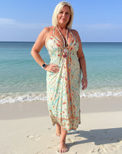Load image into Gallery viewer, Feathers of Italy boho Capri backless sundress in green