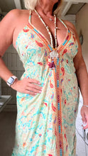 Load image into Gallery viewer, Feathers of Italy boho Capri backless sundress in green