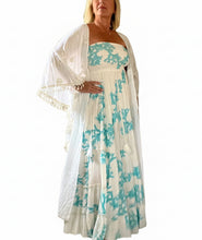 Load image into Gallery viewer, Positano backless maxi sundress with sequins coral detail in white and turquoise