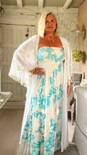 Load image into Gallery viewer, Positano backless maxi sundress with sequins coral detail in white and turquoise
