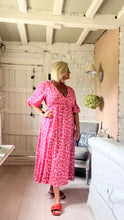 Load image into Gallery viewer, Sicily long sleeved v neck cheesecloth maxi sundress in pink leopard print