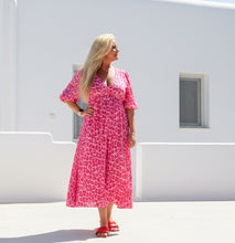 Load image into Gallery viewer, Sicily long sleeved v neck cheesecloth maxi sundress in pink leopard print