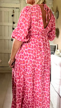 Load image into Gallery viewer, Sicily long sleeved v neck cheesecloth maxi sundress in pink leopard print
