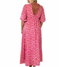 Load image into Gallery viewer, Sicily long sleeved v neck cheesecloth maxi sundress in pink leopard print