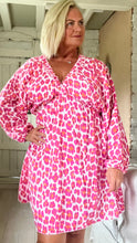 Load image into Gallery viewer, Sicily long sleeved v neck cheesecloth sundress short in white orange and pink leopard print