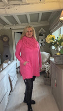 Load image into Gallery viewer, Florence Long Line Jumper In Shocking Pink With Snood Scarf