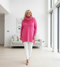 Load image into Gallery viewer, Florence Long Line Jumper In Shocking Pink With Snood Scarf