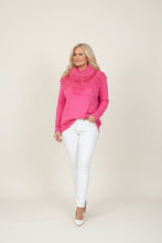 Load image into Gallery viewer, Florence Long Line Jumper In Shocking Pink With Snood Scarf