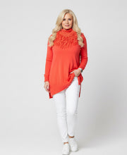 Load image into Gallery viewer, Florence Long Line Jumper In Bright Orange With Snood Scarf