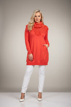 Load image into Gallery viewer, Florence Long Line Jumper In Bright Orange With Snood Scarf