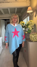 Load image into Gallery viewer, Feathers Of Italy Italian wool Jumper Capri Bold Star Jumper in Blue and Pink