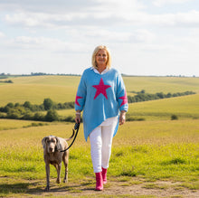 Load image into Gallery viewer, Feathers Of Italy Italian wool Jumper Capri Bold Star Jumper in Blue and Pink
