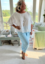 Load image into Gallery viewer, Garment Dyed Linen Balloon Trousers In Blue | Feathers Of Italy