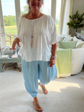 Load image into Gallery viewer, Garment Dyed Linen Balloon Trousers In Blue | Feathers Of Italy