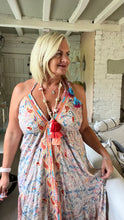 Load image into Gallery viewer, Large 3 Tiered Tassel and Shell necklace in Red Orange and Peach Feathers Of Italy