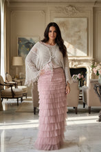 Load image into Gallery viewer, Ischia Boho Antique Lace Knit Overlay Jumper free size in Dusky Pink - Feathers Of Italy