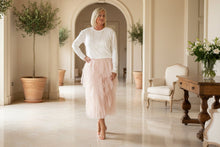 Load image into Gallery viewer, Florence Italian Midi Tulle Skirt A-line Elastic High Waist Irregular Layered Tiered Mesh Ballet One Size Skirt in pink.