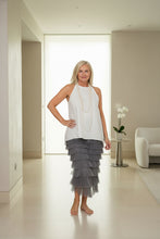 Load image into Gallery viewer, Sorrento Italian Women Layered Tulle Long Skirt UK Naples Ladies Fashion High Waist Solid Colour Frill Trim Ruffle Midi Skirt in Grey