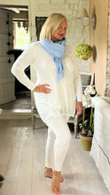 Load image into Gallery viewer, Ladies Capri 2 piece lounge set Versace inspired in powder blue and white