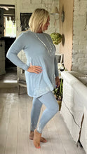 Load image into Gallery viewer, Ladies Capri 2 piece lounge set Versace inspired in powder blue