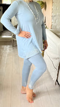 Load image into Gallery viewer, Ladies Capri 2 piece lounge set Versace inspired in powder blue