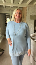 Load image into Gallery viewer, Ladies Capri 2 piece lounge set Versace inspired in powder blue