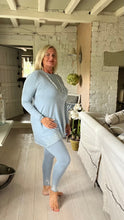 Load image into Gallery viewer, Ladies Capri 2 piece lounge set Versace inspired in powder blue