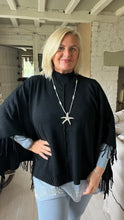 Load image into Gallery viewer, Positano Funnel Neck Open Poncho free size in Black
