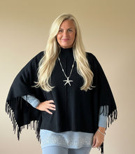 Load image into Gallery viewer, Positano Funnel Neck Open Poncho free size in Black