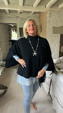 Load image into Gallery viewer, Positano Funnel Neck Open Poncho free size in Black