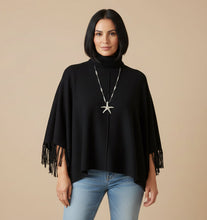 Load image into Gallery viewer, Positano Funnel Neck Open Poncho free size in Black