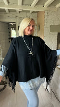 Load image into Gallery viewer, Positano Funnel Neck Open Poncho free size in Black