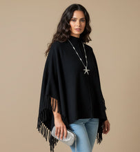 Load image into Gallery viewer, Positano Funnel Neck Open Poncho free size in Black
