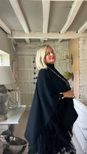 Load image into Gallery viewer, Positano Funnel Neck Open Poncho free size in Black
