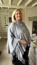 Load image into Gallery viewer, Positano Funnel Neck Open Poncho free size in Grey