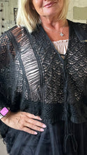 Load image into Gallery viewer, Ischia Boho Antique Lace Knit Overlay Jumper free size in Black Feathers Of Italy