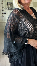 Load image into Gallery viewer, Ischia Boho Antique Lace Knit Overlay Jumper free size in Black Feathers Of Italy