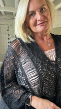 Load image into Gallery viewer, Ischia Boho Antique Lace Knit Overlay Jumper free size in Black Feathers Of Italy