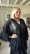 Load image into Gallery viewer, Ischia Boho Antique Lace Knit Overlay Jumper free size in Black Feathers Of Italy